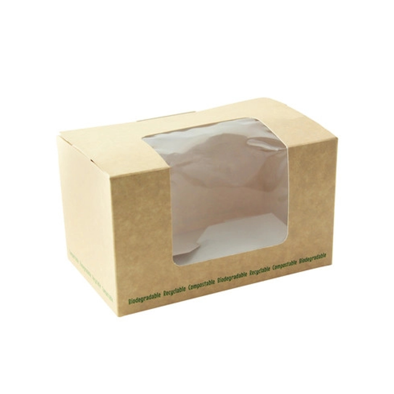 Brown compostable wrap box with PLA window 20oz L:4.9in W:3in H:2.8in - 50 pcs