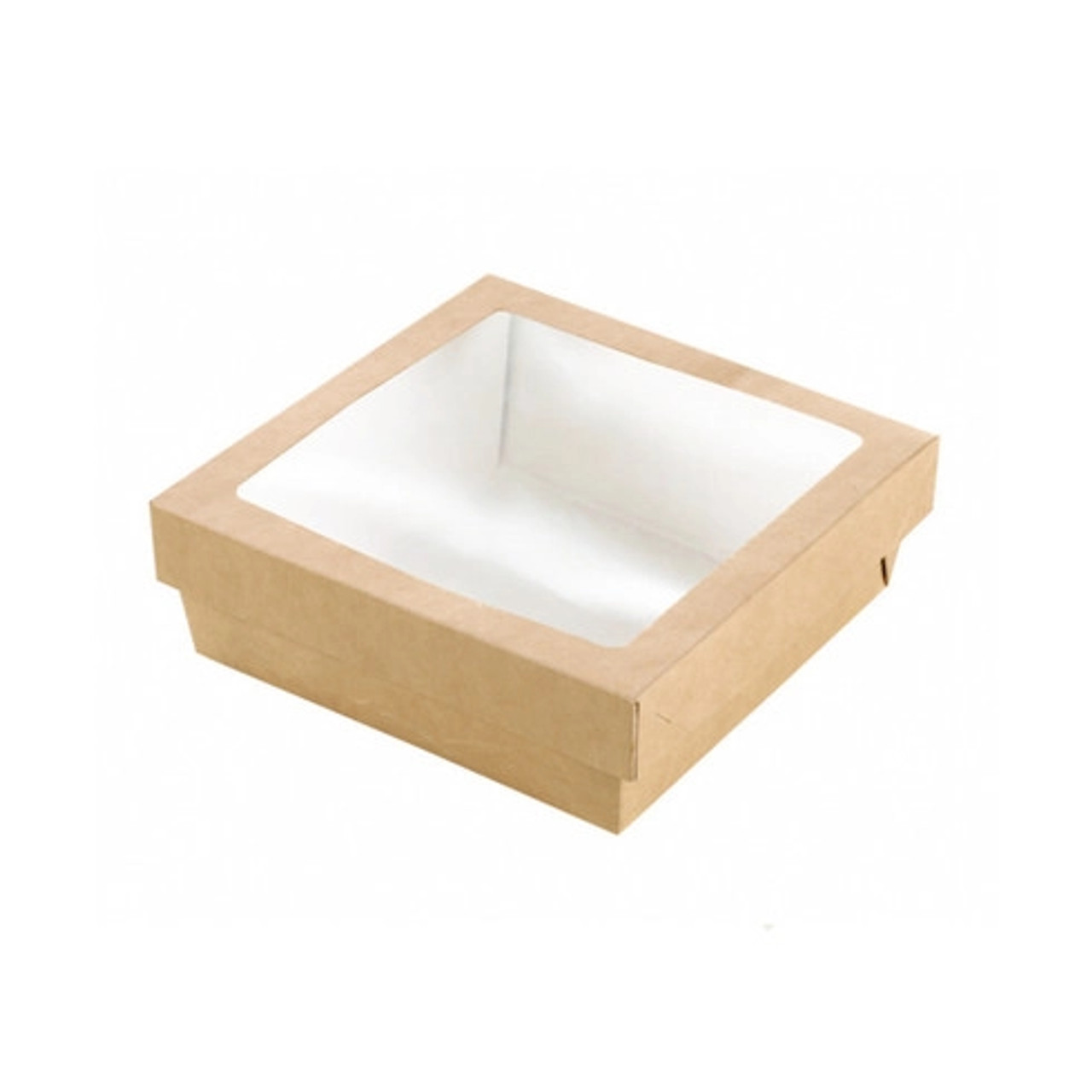 Kraft Kray Boxes with PET Window Lid 34oz L:5.5in W:5.5in H:2in - 25 pcs