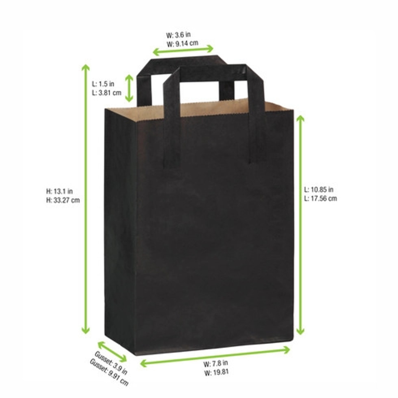 Black Paper Bag with Handle W:7.9in Gusset:3.9in H:11in - 250 pcs