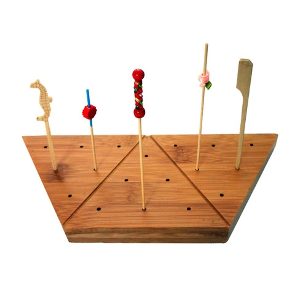 Triangular bamboo pick holder for 18 picks L:9in W:3.9in H:0.75 in - 1 pcs