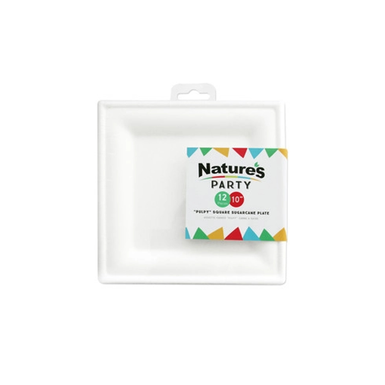 Square White Sugarcane Plate L:10.2in W:10.2in H:0.75in - 12 pcs