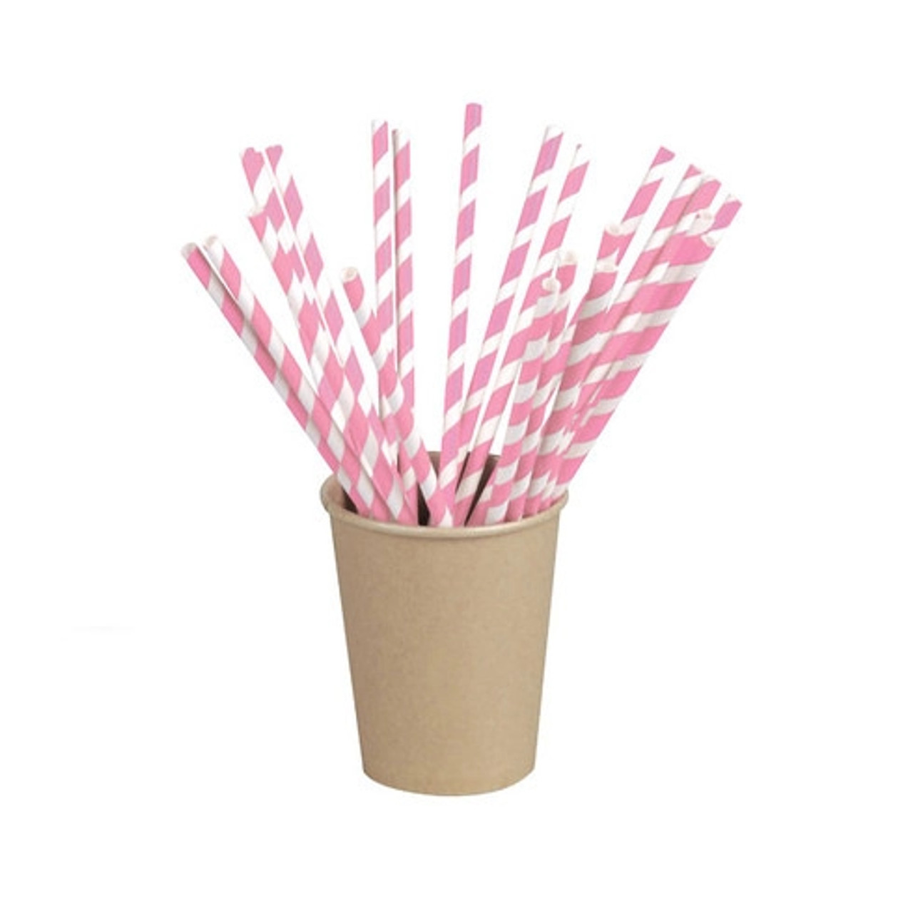 Pink Striped Paper Straws D:0.23in L:8.3in - 25 pcs