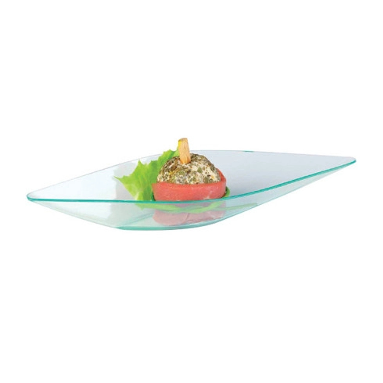 Clear Green Diamond-Shaped Mini Dish 0.5oz L:5.2in W:1.6in H:0.8in - 24 pcs