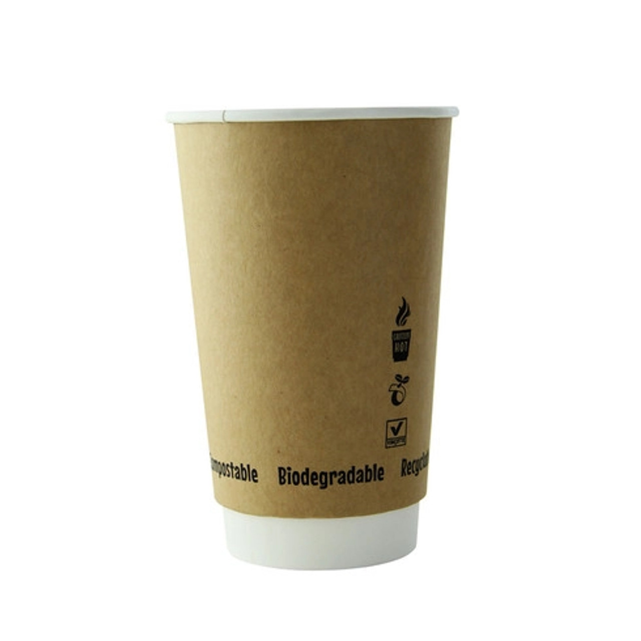 Double Wall Kraft Compostable Paper Cup 16oz D:3.5in H:5.4in - 25 pcs