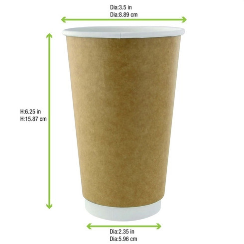 Double Wall Kraft Compostable Paper Cup 20oz D:3.5in H:6.3in - 25 pcs ...