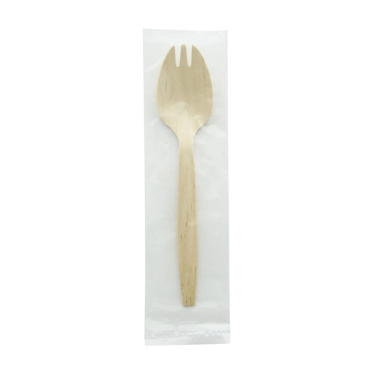 Wooden Spork Individually Wrapped L:5.7in W:1.75in - 250 pcs