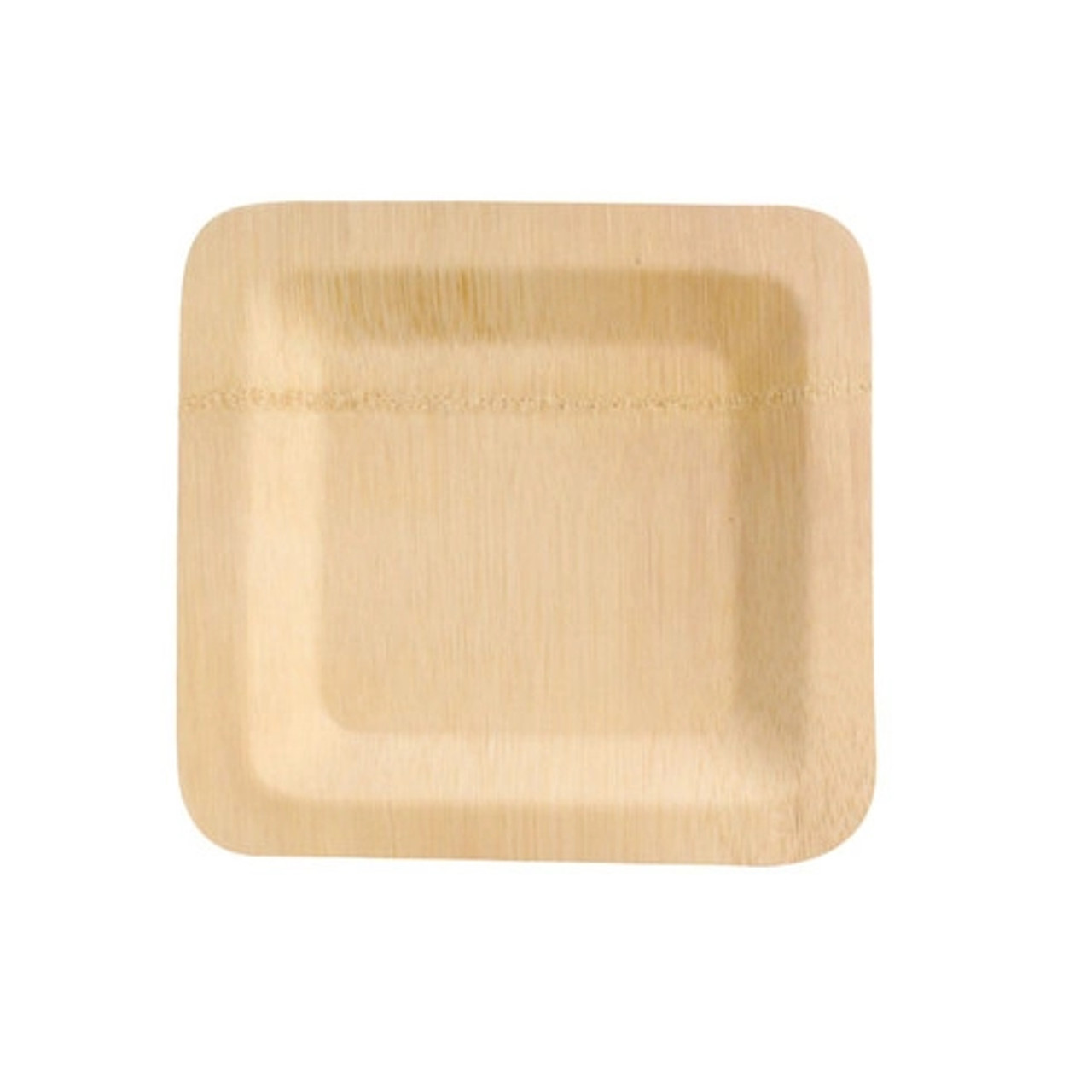 Bamboo Veneer Square Plate L:7in W:7in H:0.4in - 4 pcs