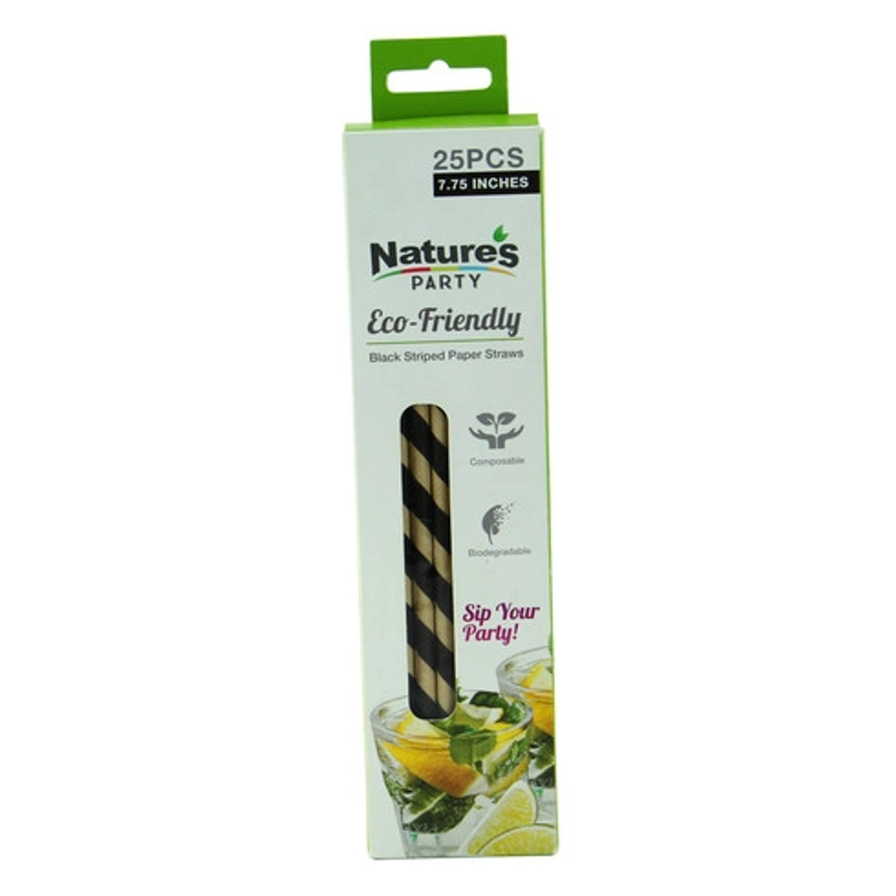 Durable Black & White Striped Paper Straws - Unwrapped D:0.23in L:7.75in - 25 pcs
