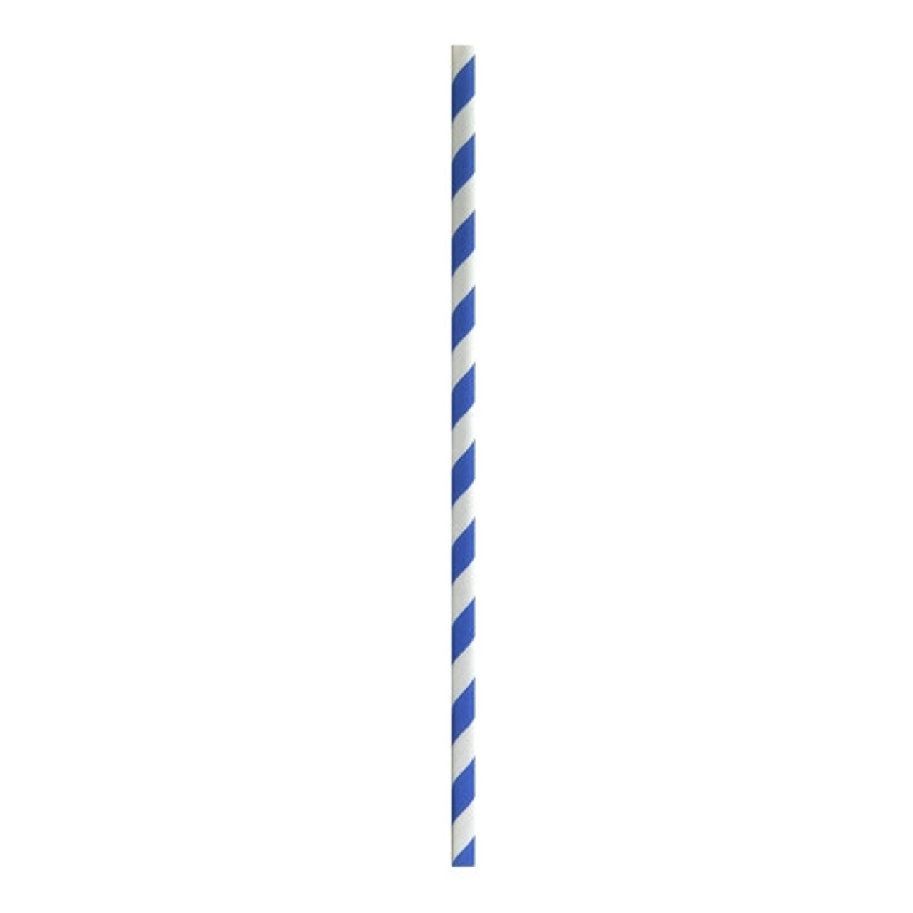 Durable Blue & White Striped Cocktail Paper Straws - Unwrapped D:0.2in H:5.7in - 500 pcs