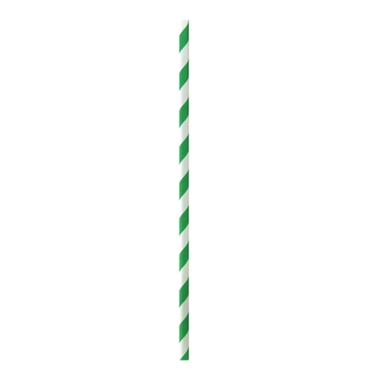 Durable Green & White Striped Cocktail Paper Straws - Unwrapped D:0.2in H:5.7in - 500 pcs