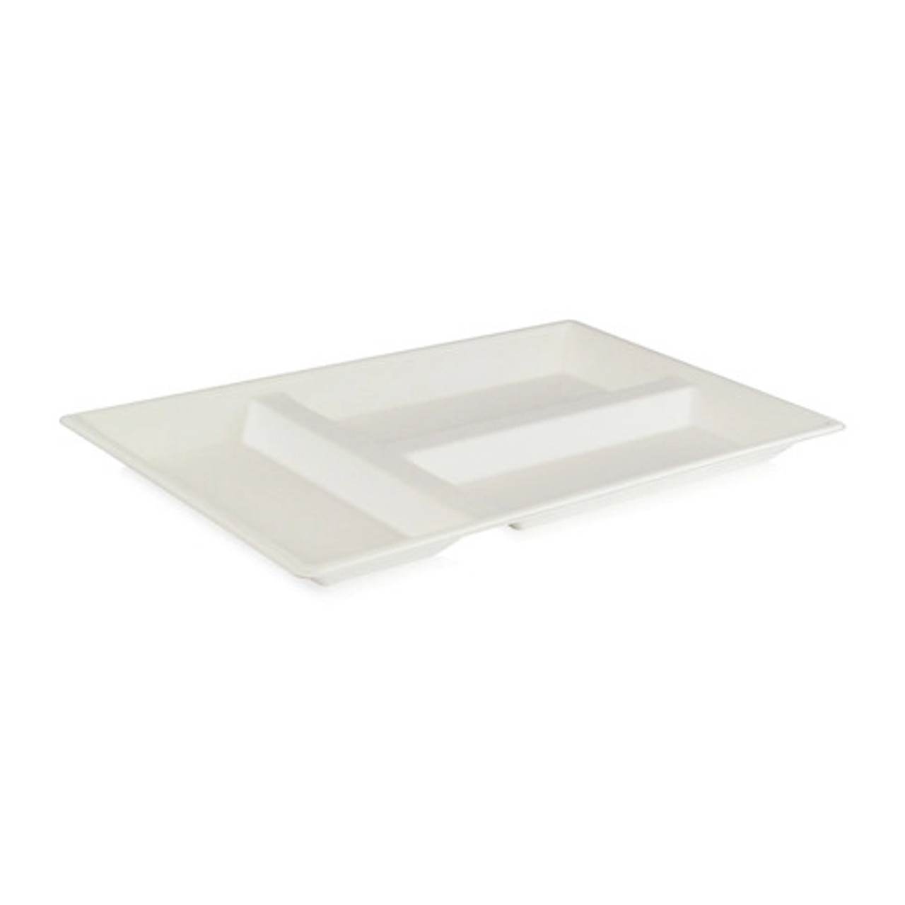 Eco-Design White Sugarcane Compartment Tray L:15.87in W:10.75in H:1.1in - 25 pcs