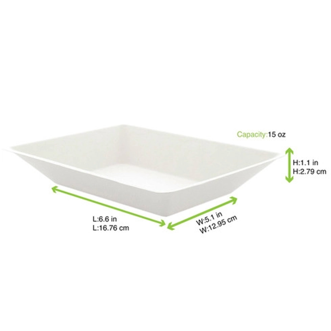 Eco-Design White Sugarcane Plate 15oz L:6.6in W:5.1in H:1.1in - 50 pcs
