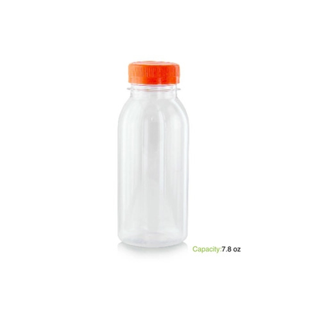 Round PET Bottle With Orange Cap 7.8oz D:2.2in H:5.9in - 300 pcs