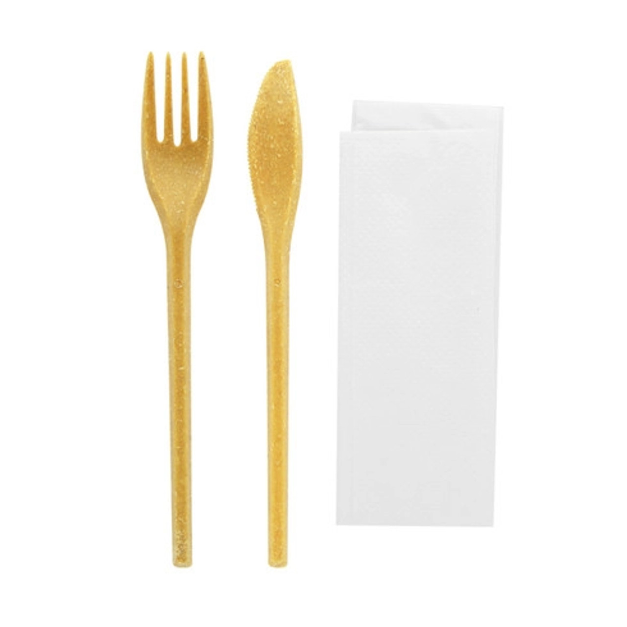 Wood Fiber Composite Reusable Cutlery 3/1 kit (Knife + Fork + Napkin) L:7.08in - 50 pcs