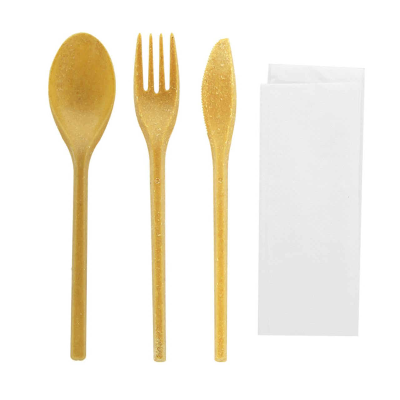 Wood Fiber Composite Reusable Cutlery 4/1 Kit (Knife + Fork + Spoon + Napkin) 7.08in - 50 Pcs