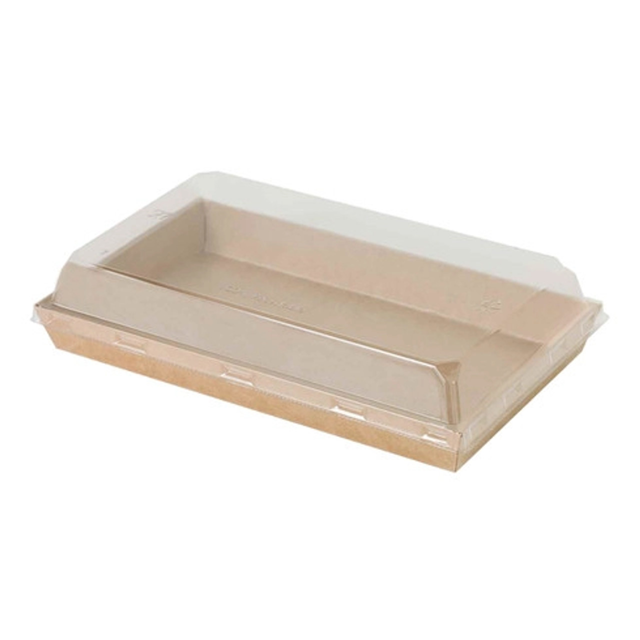 Sushi box in kraft with PET lid 26oz Base: L:8.7in W:5.3in H:1in Lid: L:9in W:5.7in H:1.2in - 50 pcs