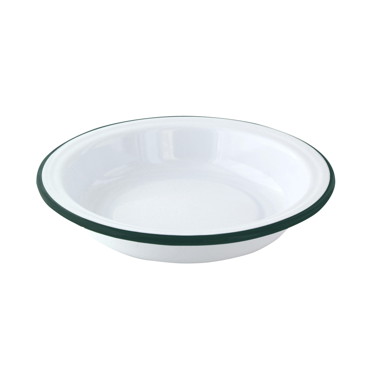 Enamel reusable deep plate white w/green rim 22oz D:7.9in H:1.57in - 12 pcs