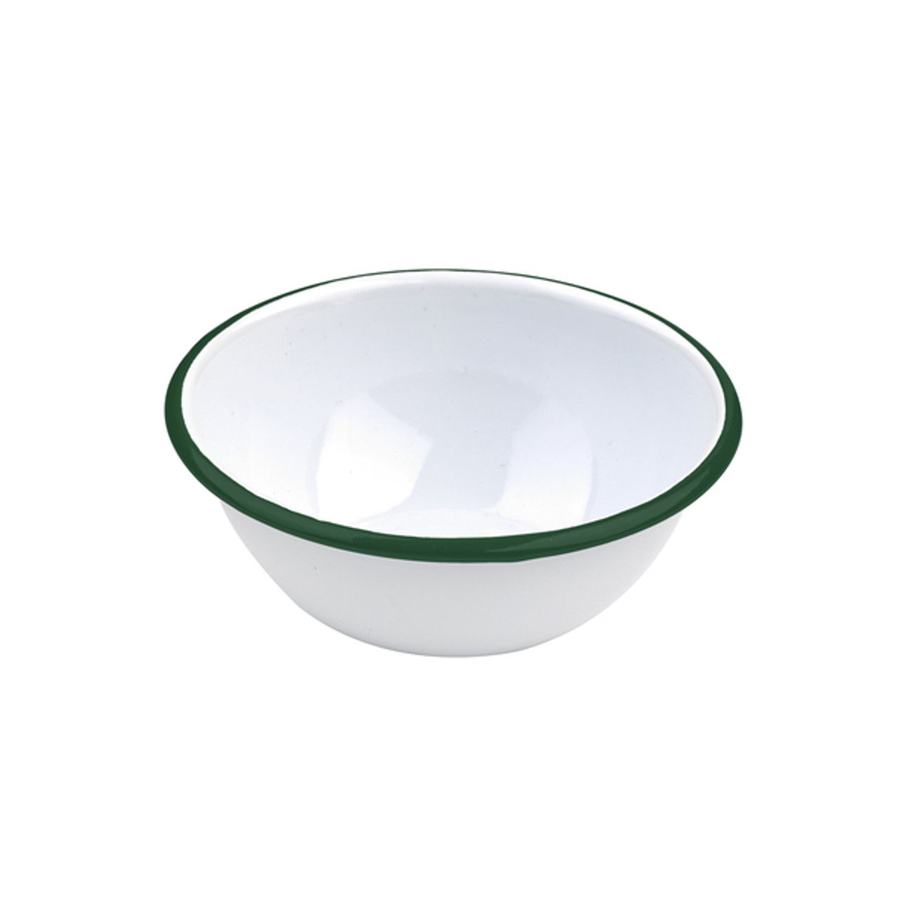 Enamel reusable bowl white wi/green rim 19oz D:6.2in H:2.6in - 12 pcs