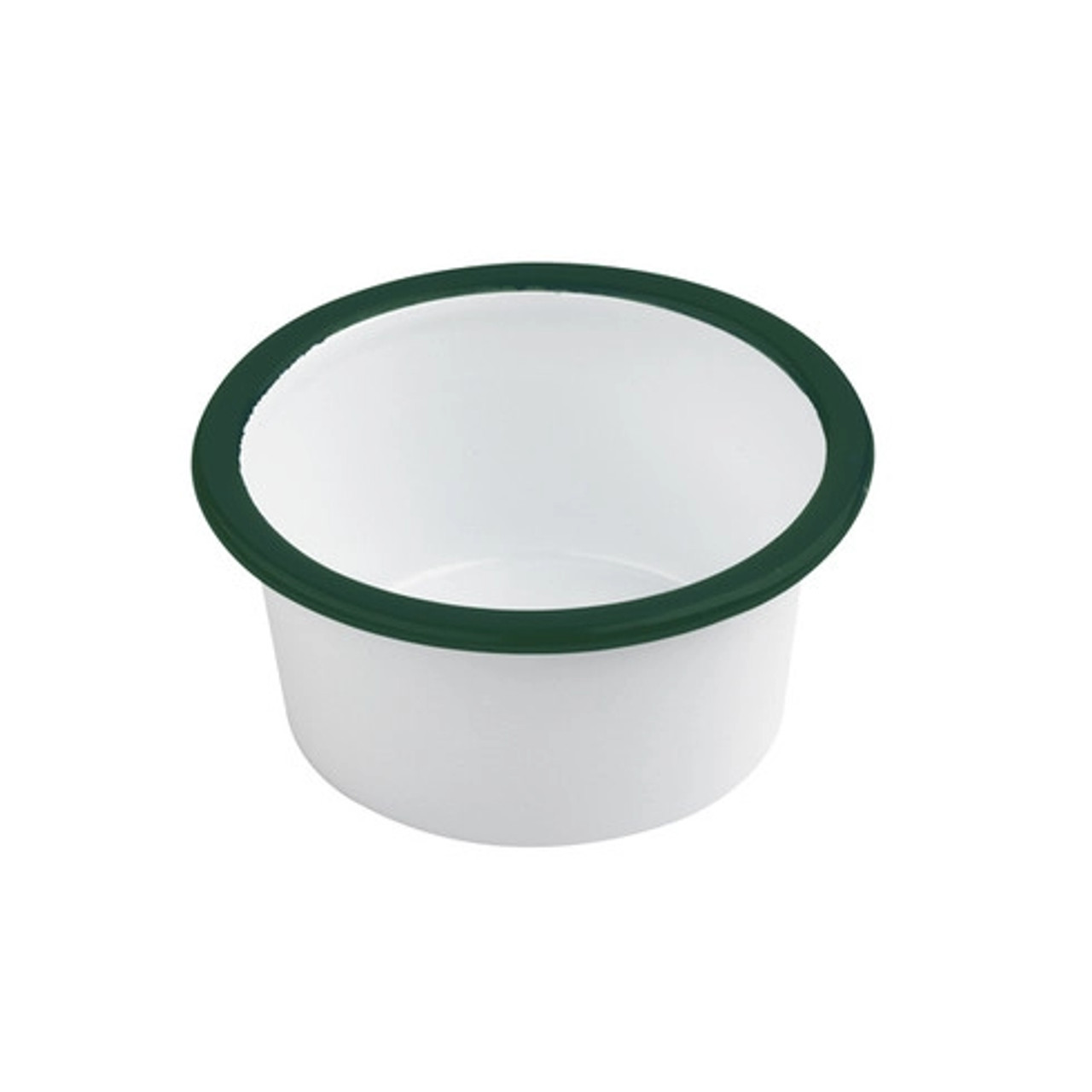 Enamel reusable pot straight side white w/green rim 4oz D:3.5in H:1.8in - 12 pcs