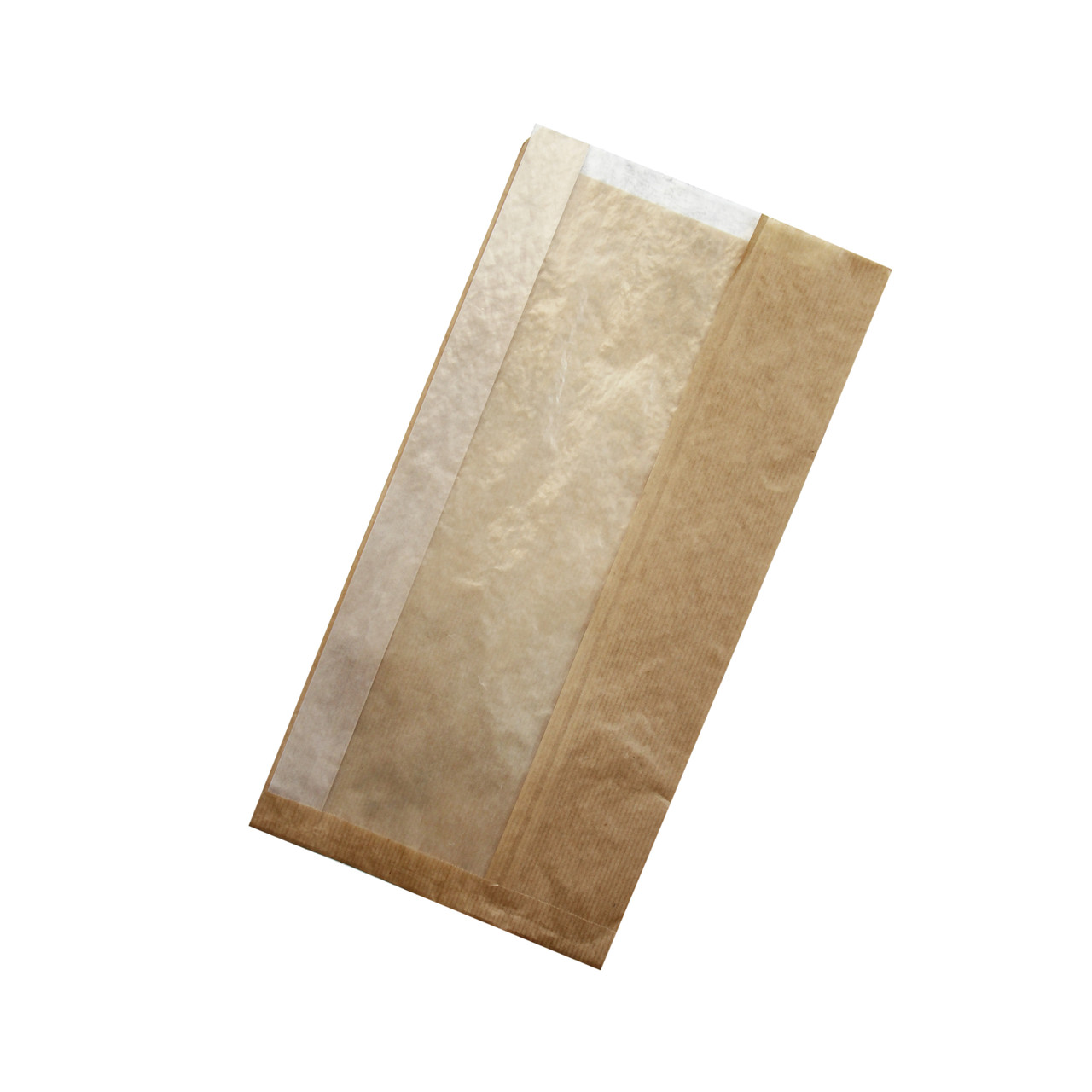 Brown sandwich bag with crystal window L: 15.74in W: 7.9in H: 2.4