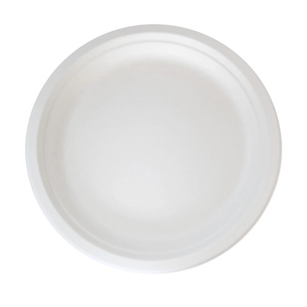 Round White Sugarcane Plate (No added PFAs) D:8.74in H:0.75in - 50 pcs