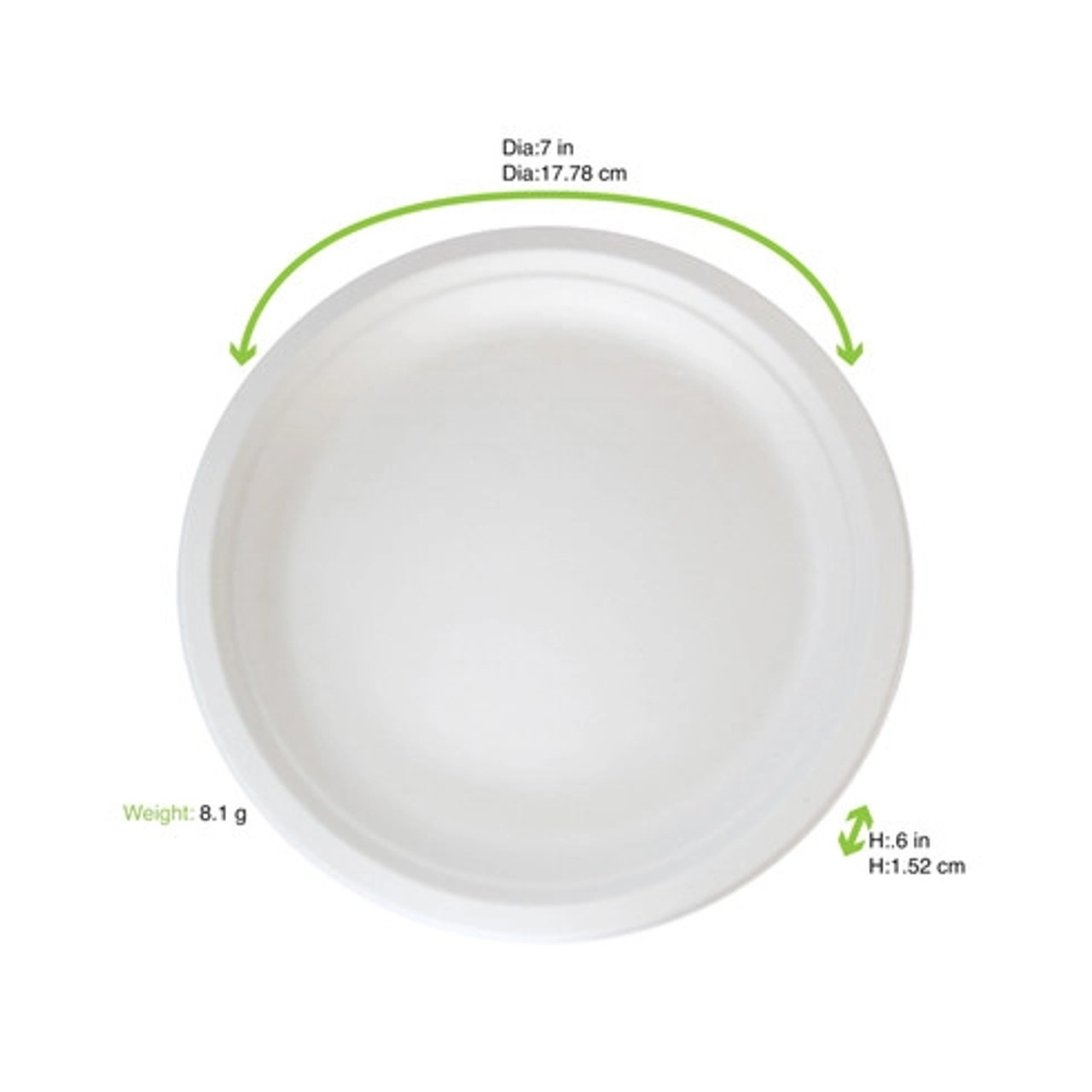 Sugarcane White Round Plate (No added PFAs) D:7in - 125 pcs