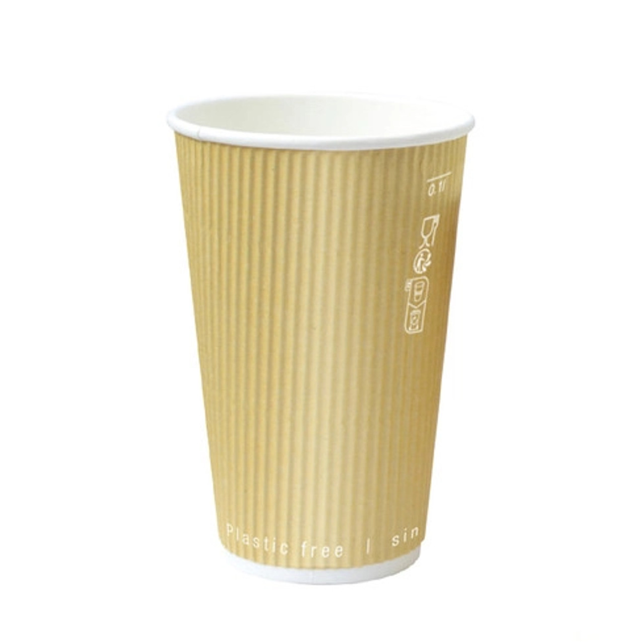 Kraft Rippled Wall Cup Plastic Free 16oz D:3.5in H:5.4in - 25 pcs