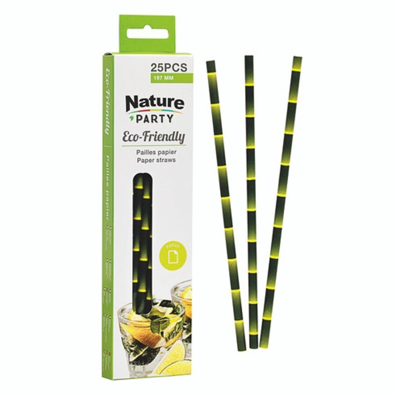 Bamboo design paper straw D:0.24in H:7.76in - 150 pcs