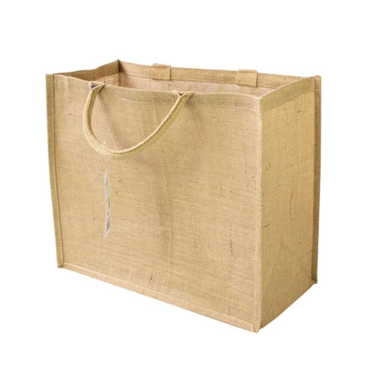 Natural Reusable carrier jute bag with handle W:17.7in Gusset:8.7in H:14.6in - 5 pcs