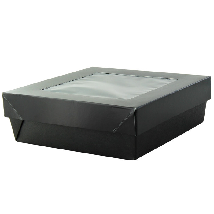 Black Kray Boxes with PET Window Lid 34oz L:5.5in W:5.5in H:2in - 25 pcs