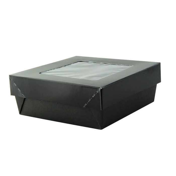 Black Kray Boxes with PET Window Lid 22oz L:4.7in W:4.7in H:2in - 25 pcs