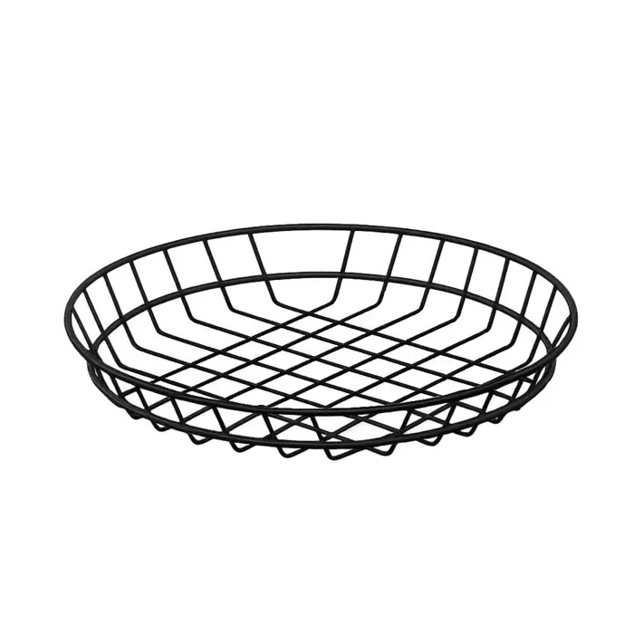 Black Round Reusable Steel Bread Basket D:9.8in H:1.7in - 1 pcs