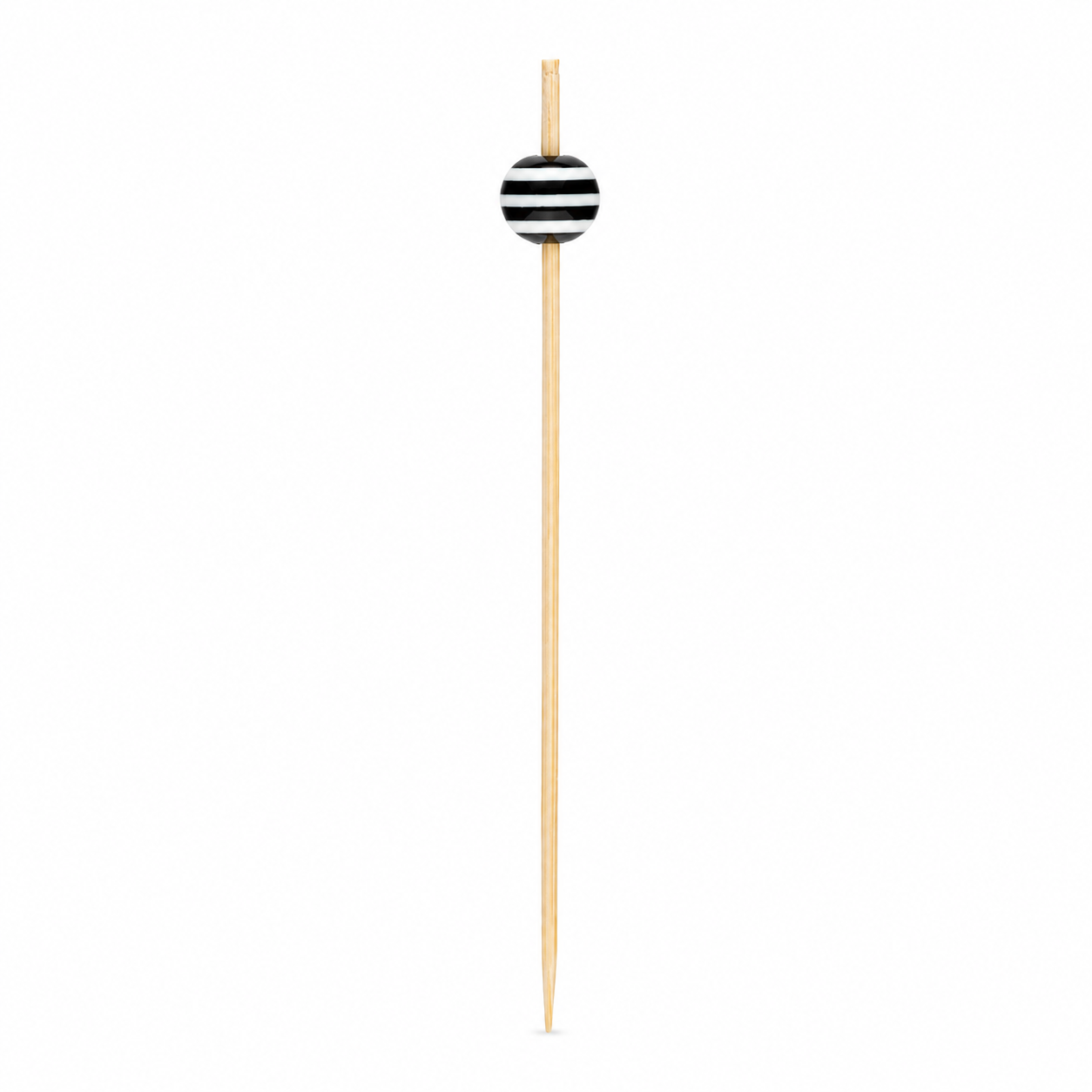 Bamboo Pick with Black and White Stripped Ball L:4.1in - 100 pcs