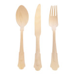 Elegant Wooden Cutlery 3 Piece Set (Fork, Knife, Spoon) L:8.5in W:3.1in - 100 pcs