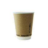 Double Wall Kraft Compostable Paper Cup 12oz D:3.5in H:4.3in - 25 pcs