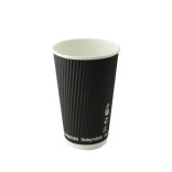 Compostable Rippled Black Cup 16oz D:3.5in H:5.4in - 25 pcs