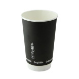 Double Wall Black Compostable Paper Cup 16oz D:3.5in H:5.4in - 25 pcs