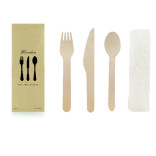 Wooden Cutlery 4/1 kit (Knife + Fork + Spoon + Napkin) L:6.2in - 50 pcs