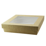 Kraft Kray Boxes with PET Window Lid 60oz L:7.1in W:7.1in H:2in - 50 pcs
