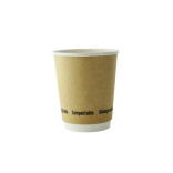 Double Wall Kraft Compostable Paper Cup 8oz D:3.15in H:3.5in - 25 pcs