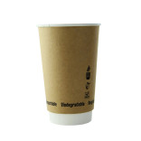 Double Wall Kraft Compostable Paper Cup 16oz D:3.5in H:5.4in - 25 pcs