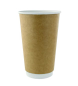Double Wall Kraft Compostable Paper Cup 20oz D:3.5in H:6.3in - 25 pcs