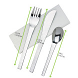 Wrapped Stainless Steel Cutlety Kit 4/1 (Knife, Fork, Spoon, Napkin) L:8in W:2.9in - 50 pcs