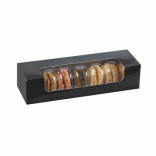 Black Box with PET Window for 7 Macarons L:8.5in W:2.7in H:1.9in - 50 pcs