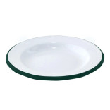 Enamel reusable plate white w/green rim D:6.3in H:1in - 12 pcs Enamel reusable plate white w/green rim D:6.3in H:1in - 12 pcs