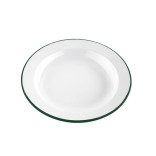 Enamel reusable plate white w/green rim D:9.44in H:1.18in - 12 pcs