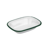 Enamel reusable deep dish white w/green rim 12oz D:7.1in L:5.1in H:1.6in - 12 pcs Enamel reusable deep dish white w/green rim 12oz D:7.1in L:5.1in H:1.6in - 12 pcs