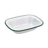 Enamel reusable deep dish white w/green rim 37oz D:10.2in L:7.5in H:2.2in - 12 pcs