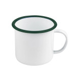 Enamel reusable mug white w/green rim 12oz D:3.9in H:3in - 12 pcs