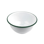 Enamel reusable deep bowl white w/green rim 34oz D:7.1in H:3.1in - 12 pcs Enamel reusable deep bowl white w/green rim 34oz D:7.1in H:3.1in - 12 pcs